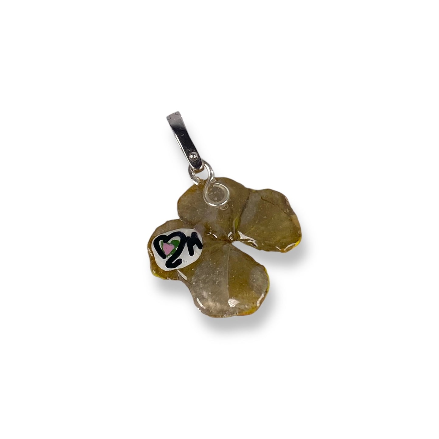 Chakra Manipura, ciondolo, vero quadrifoglio, dipinto di giallo e oro, con zircone brillante.