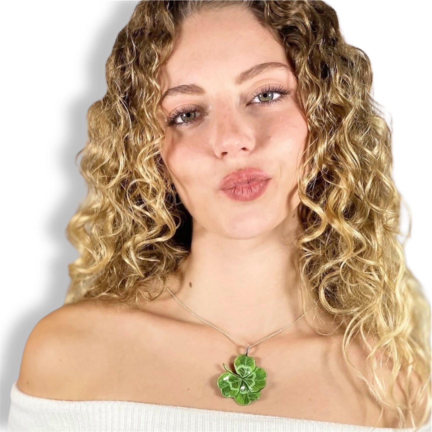 Quadrifoglio portafortuna, vero, grande, con gancio in argento. N05B