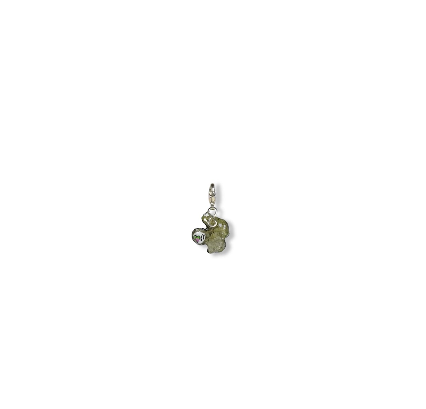 Manaluvia, "charm quadrifoglio portafortuna” vero, dipinto e resinato, gancio in argento 925 N.11A