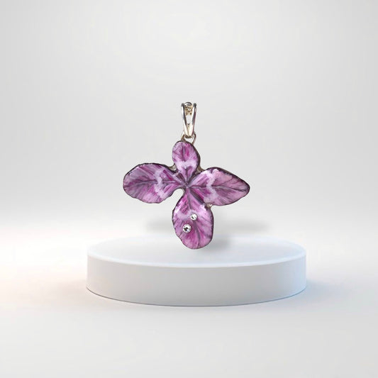 Manaluvia, quadrifoglio portafortuna, vero, dipinto e resinato, gancio in argento, colore rosa 925 N. 14