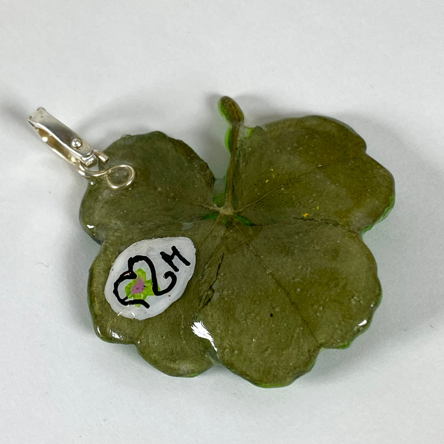 Quadrifoglio portafortuna, vero, grande, con gancio in argento. N05B