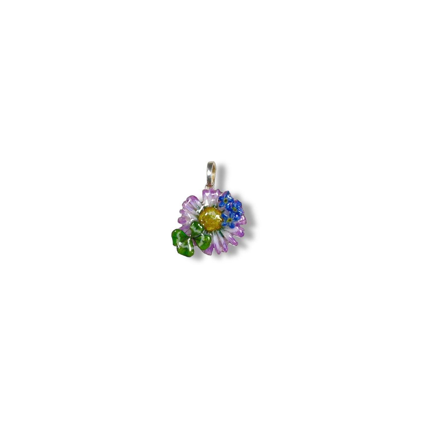 Ciondolo naturale: Vera margherita e quadrifoglio con gancio in argento 925 N. 01 Fiori