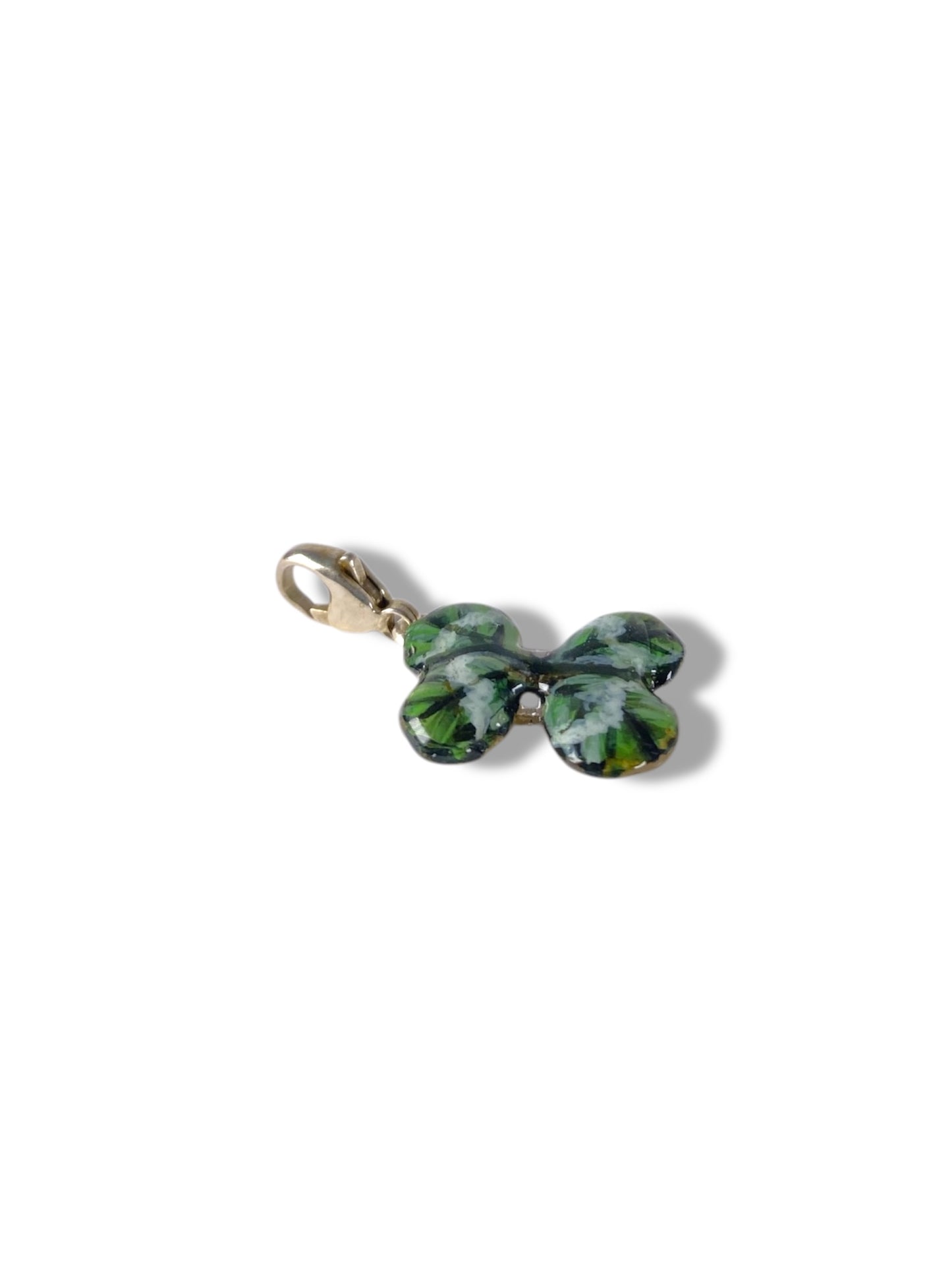 Manaluvia, "charm quadrifoglio portafortuna” vero, dipinto e resinato, gancio in argento 925 N.10A