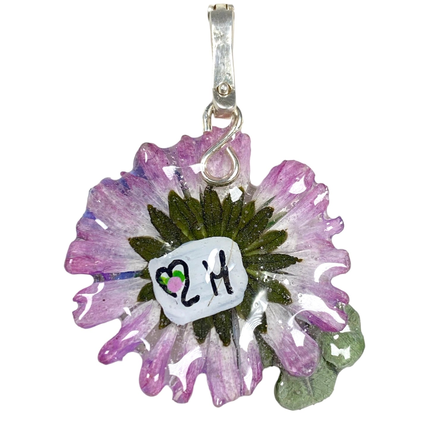 Ciondolo naturale: Vera margherita e quadrifoglio con gancio in argento 925 N. 01 Fiori