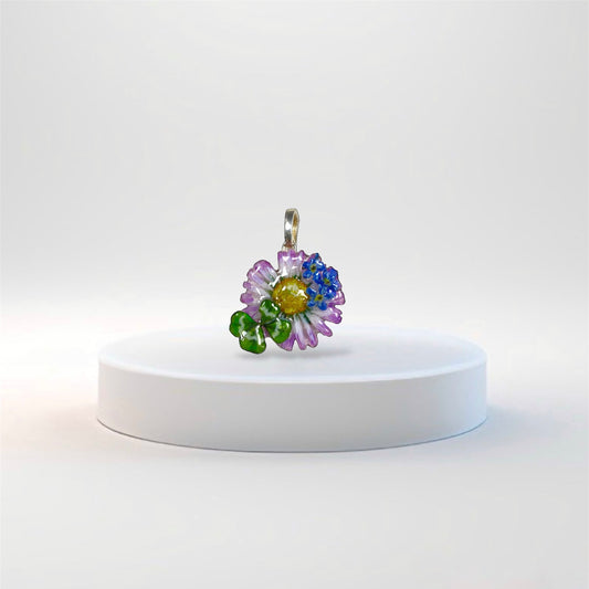 Ciondolo naturale: Vera margherita e quadrifoglio con gancio in argento 925 N. 01 Fiori