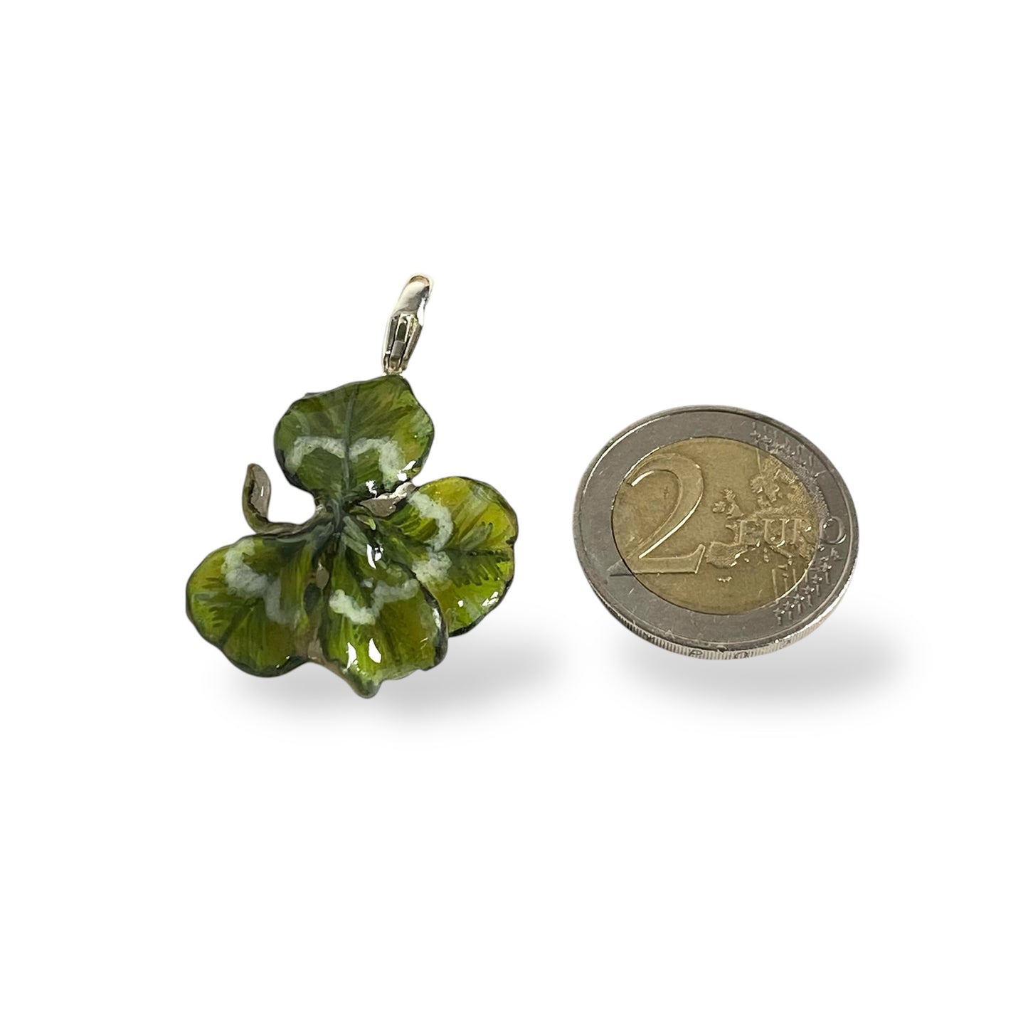 Pendente con quadrifoglio portafortuna e gancio in argento N.15