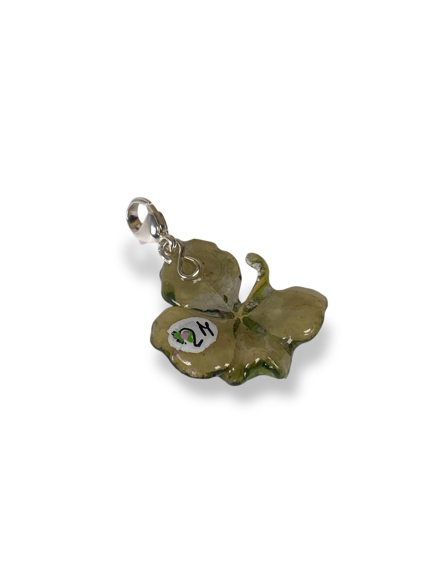 Pendente con quadrifoglio portafortuna e gancio in argento N.15