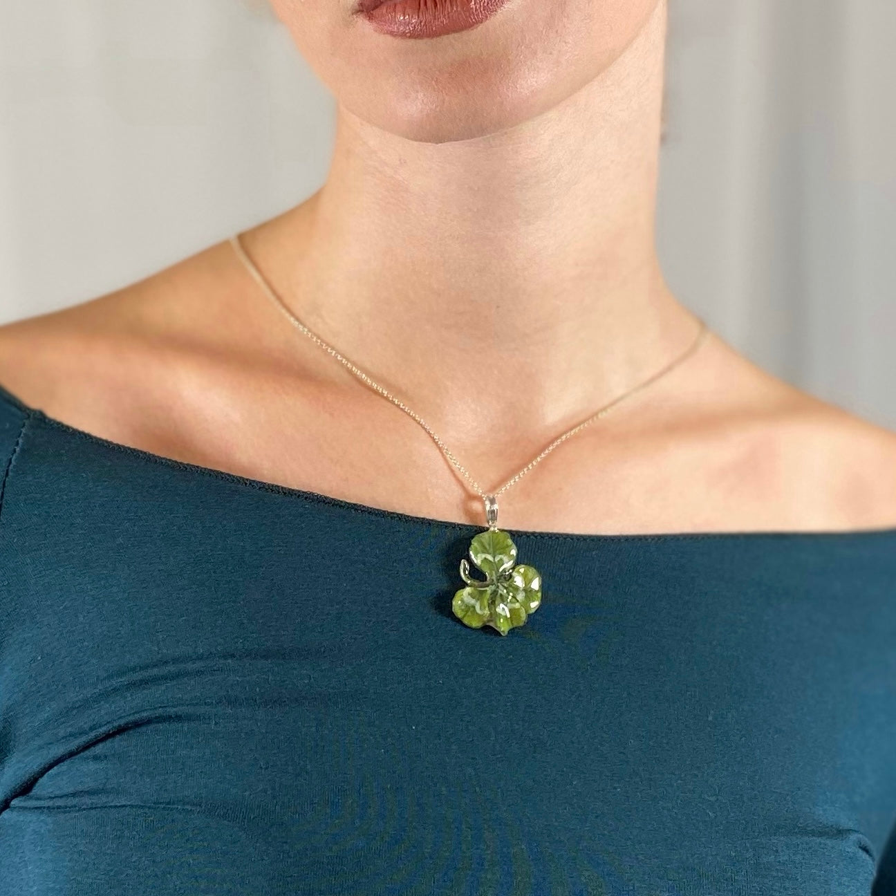 Pendente con quadrifoglio portafortuna e gancio in argento N.15