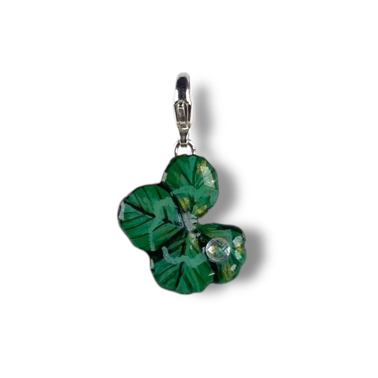 Chakra Anahata, ciondolo quadrifoglio, verde brillante con zircone.