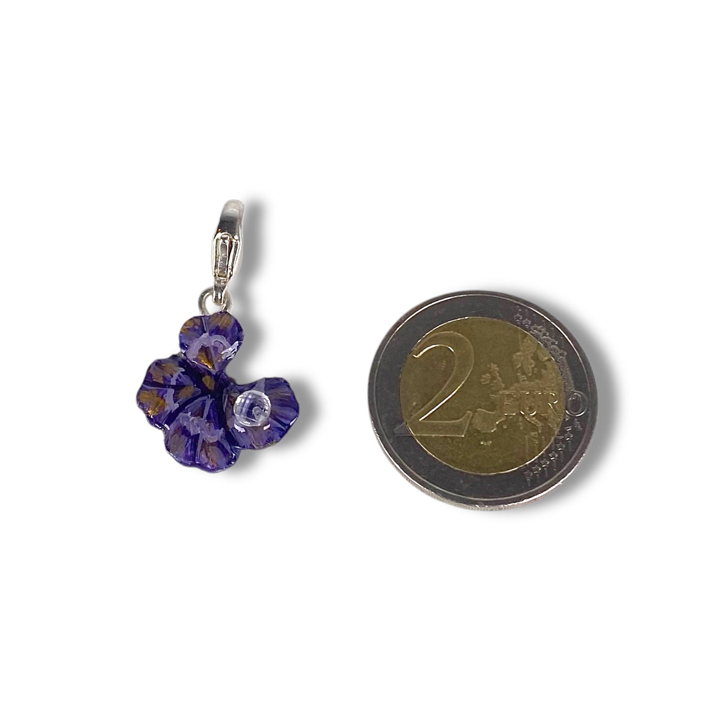 Chakra Ajana, ciondolo con quadrifoglio indaco/ violetto e oro con gancio in argento e zircone