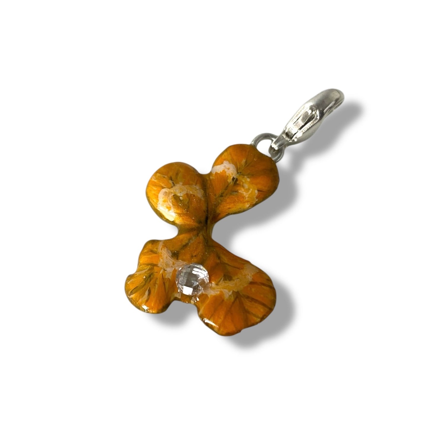 Chakra Svadhishthana, charm quadrifoglio, arancione con zircone.