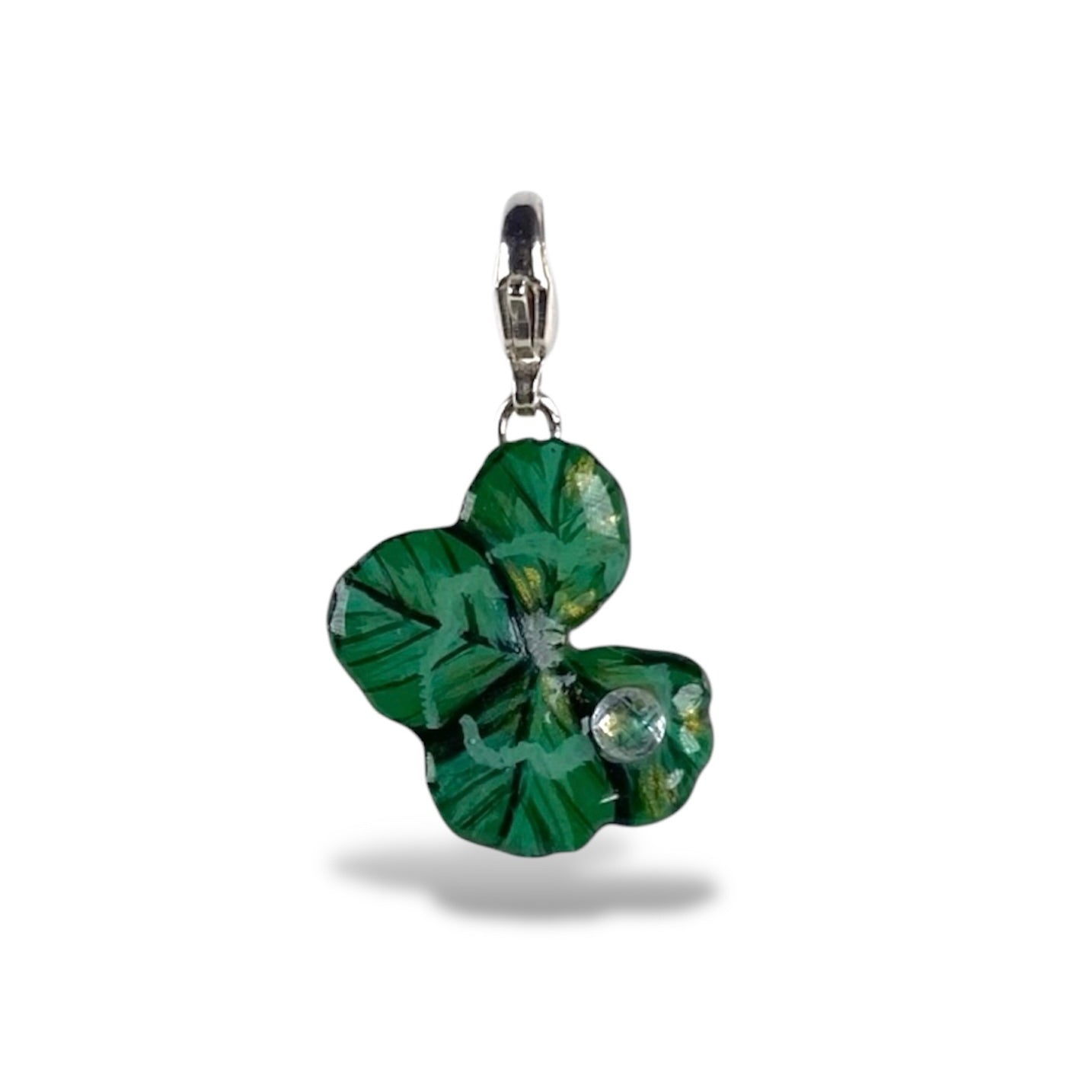 Chakra Anahata, ciondolo quadrifoglio, verde brillante con zircone.