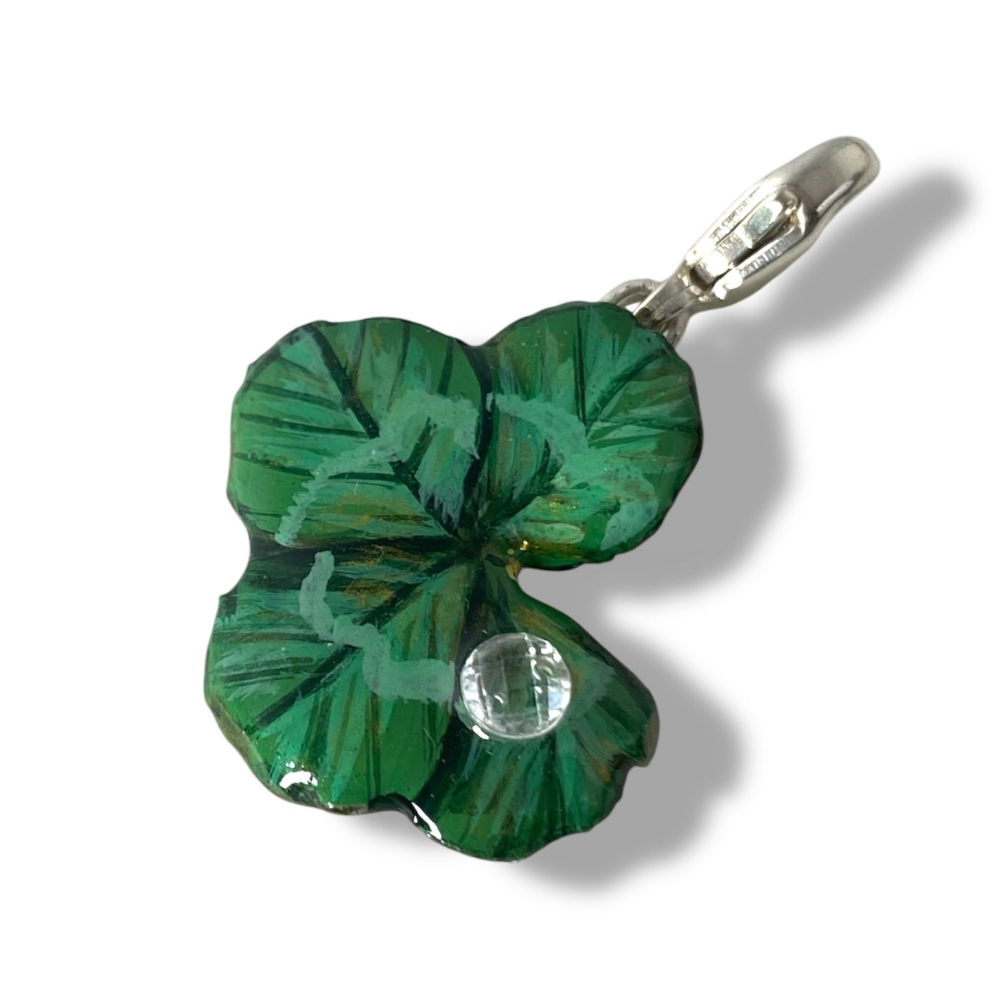 Chakra Anahata, ciondolo quadrifoglio, verde brillante con zircone.
