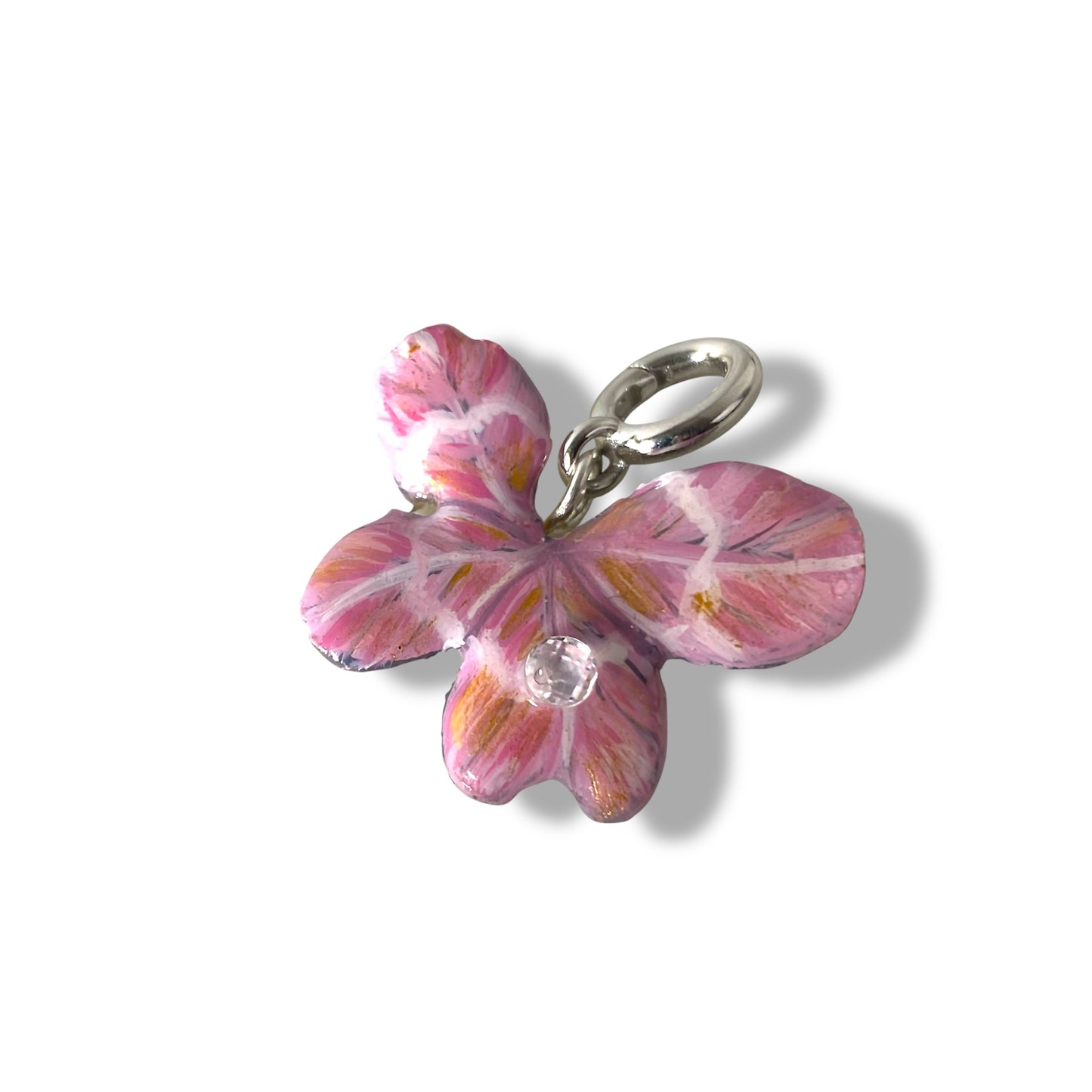 Chakra Anahata, ciondolo, pendente quadrifoglio rosa e zircone.