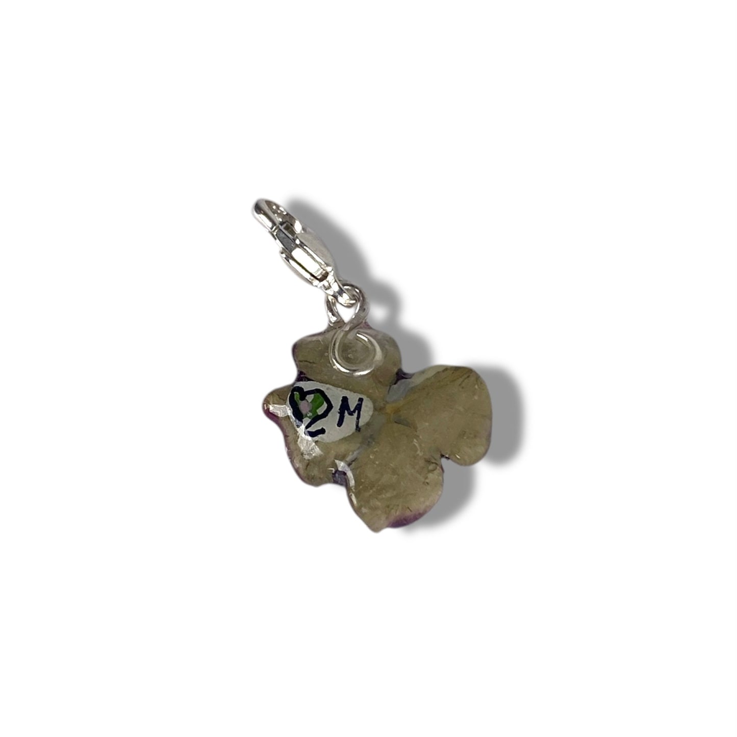 Chakra Sahasrara, ciondolo quadrifoglio dipinto viola e oro, con zircone e gancio in argento.