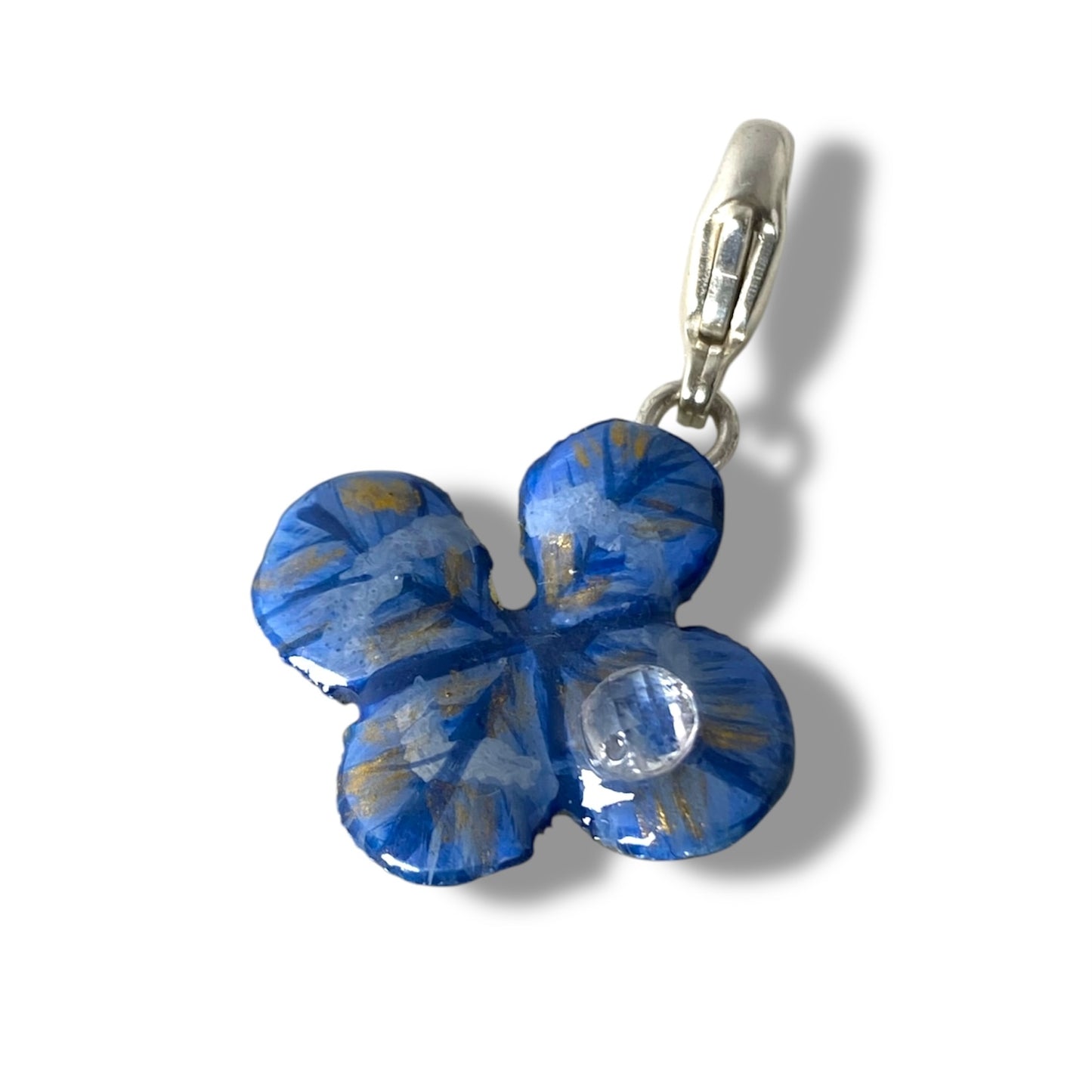 Chakra Ajana, pendente con quadrifoglio indaco/azzurro e oro, con zircone.