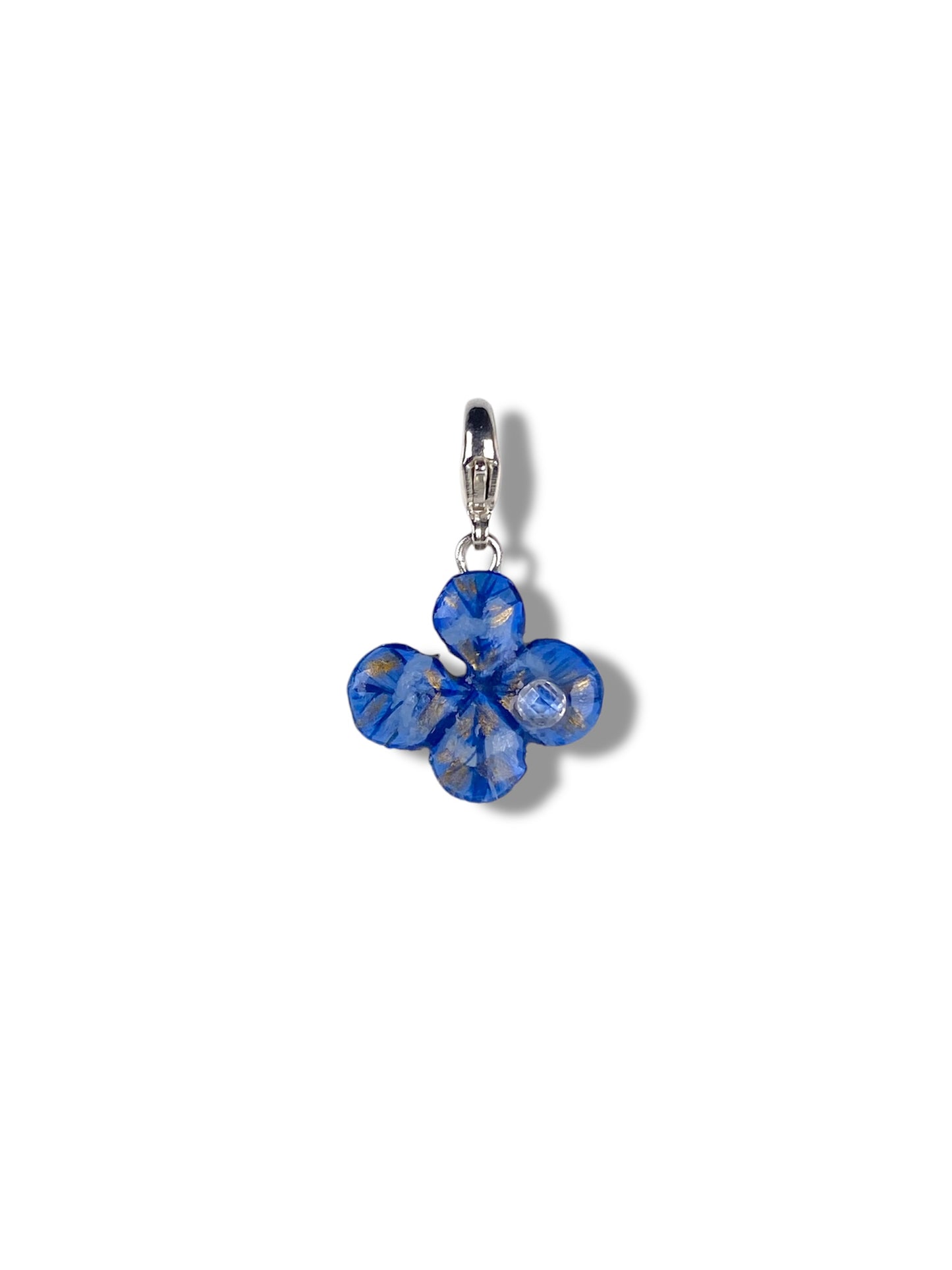 Chakra Ajana, pendente con quadrifoglio indaco/azzurro e oro, con zircone.