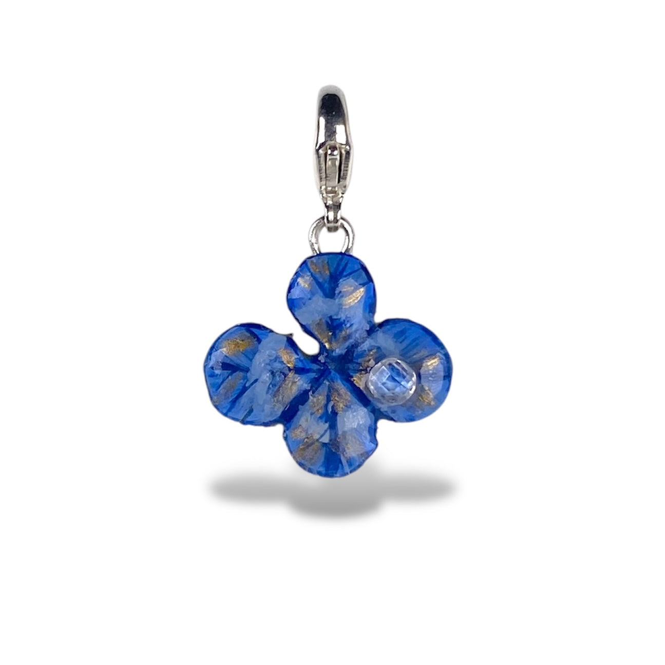 Chakra Ajana, pendente con quadrifoglio indaco/azzurro e oro, con zircone.