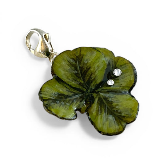 Vero quadrifoglio, ciondolo con strass, ciondolo dipinto a mano