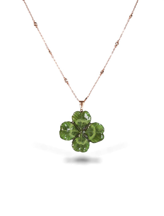 Collana con vero quadrifoglio decorato a mano