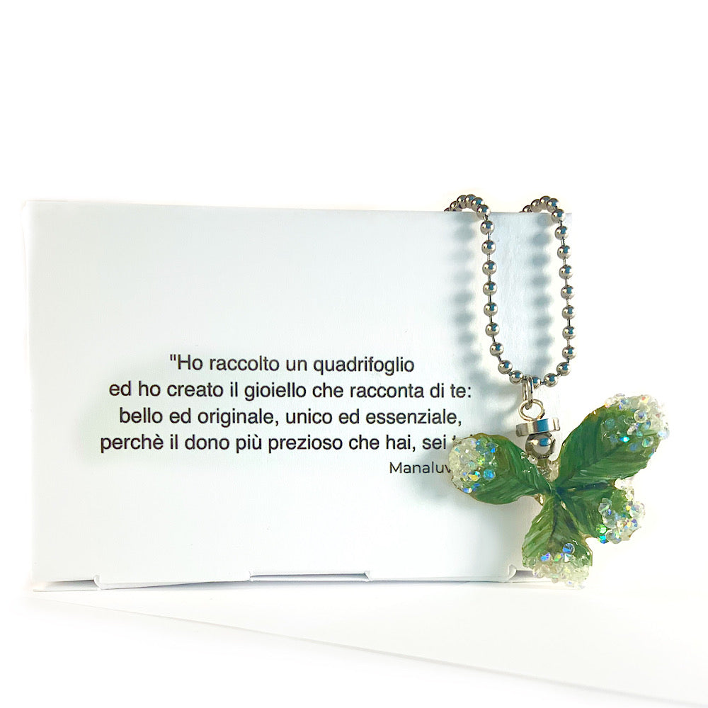 Ciondolo, Angelo, quadrifoglio con brillantini.