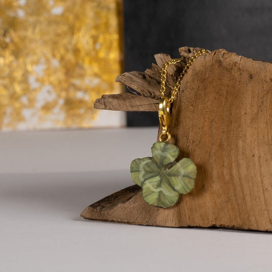 Collana con charm vero quadrifoglio verde