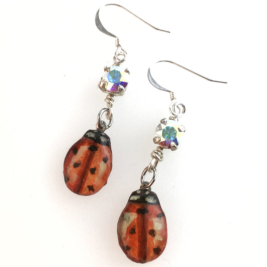 Orecchini con coccinelle rosse e cristalli Swarovski