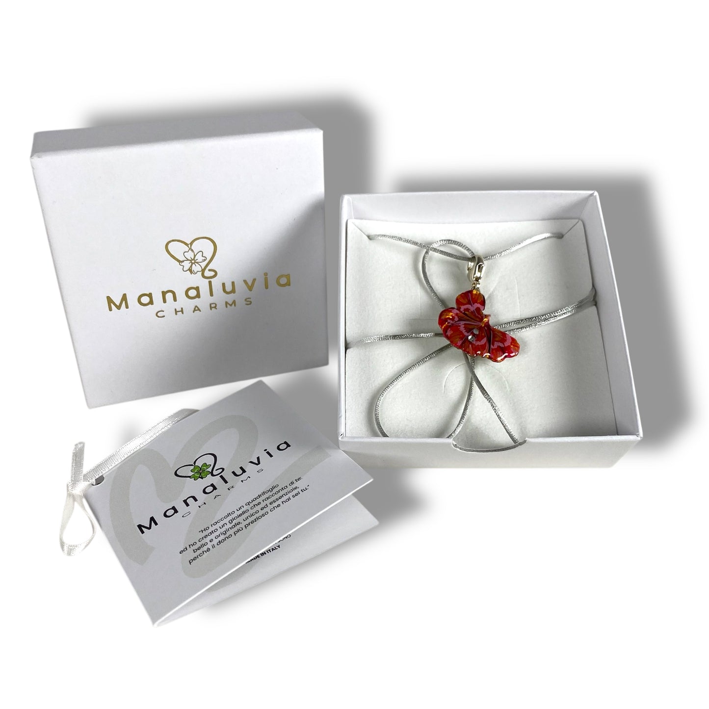 Chakra Muladhara, charm con gancio in argento, quadrifoglio dipinto rosso.