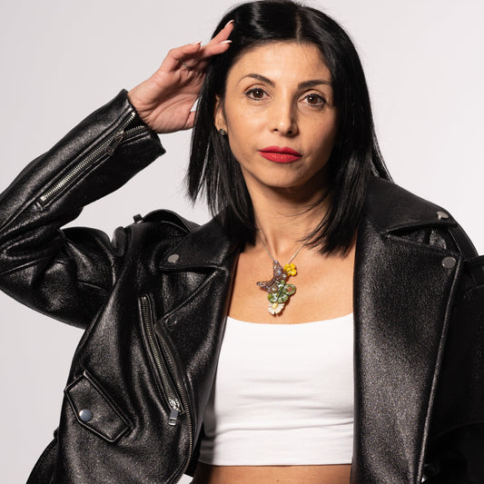 Ciondolo in Resina con Vero Quadrifoglio, veri fiori, Gancio in Argento 925