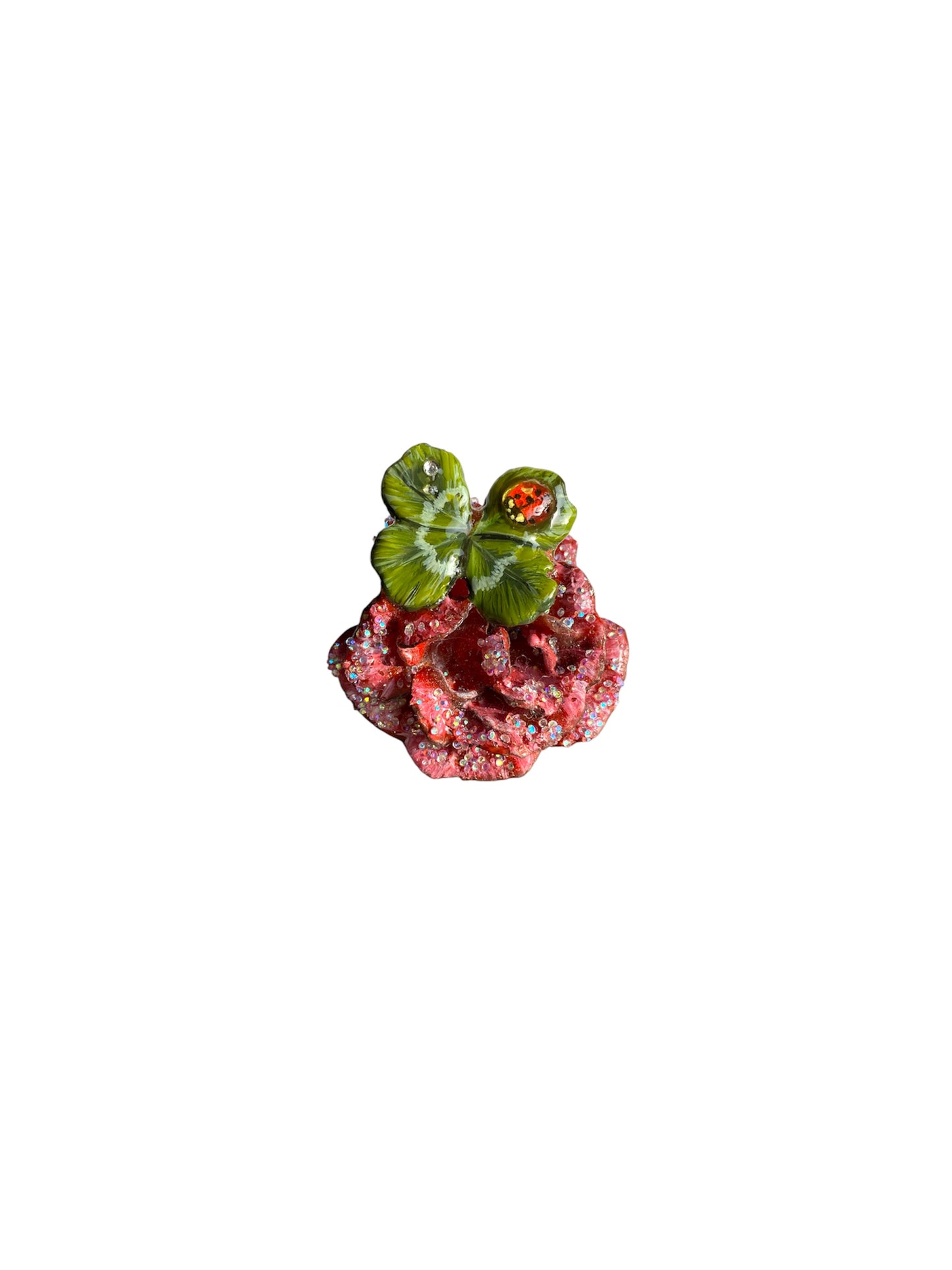 Spilla con Vera Rosa e Vero Quadrifoglio  – Gioiello Artigianale con Cristalli