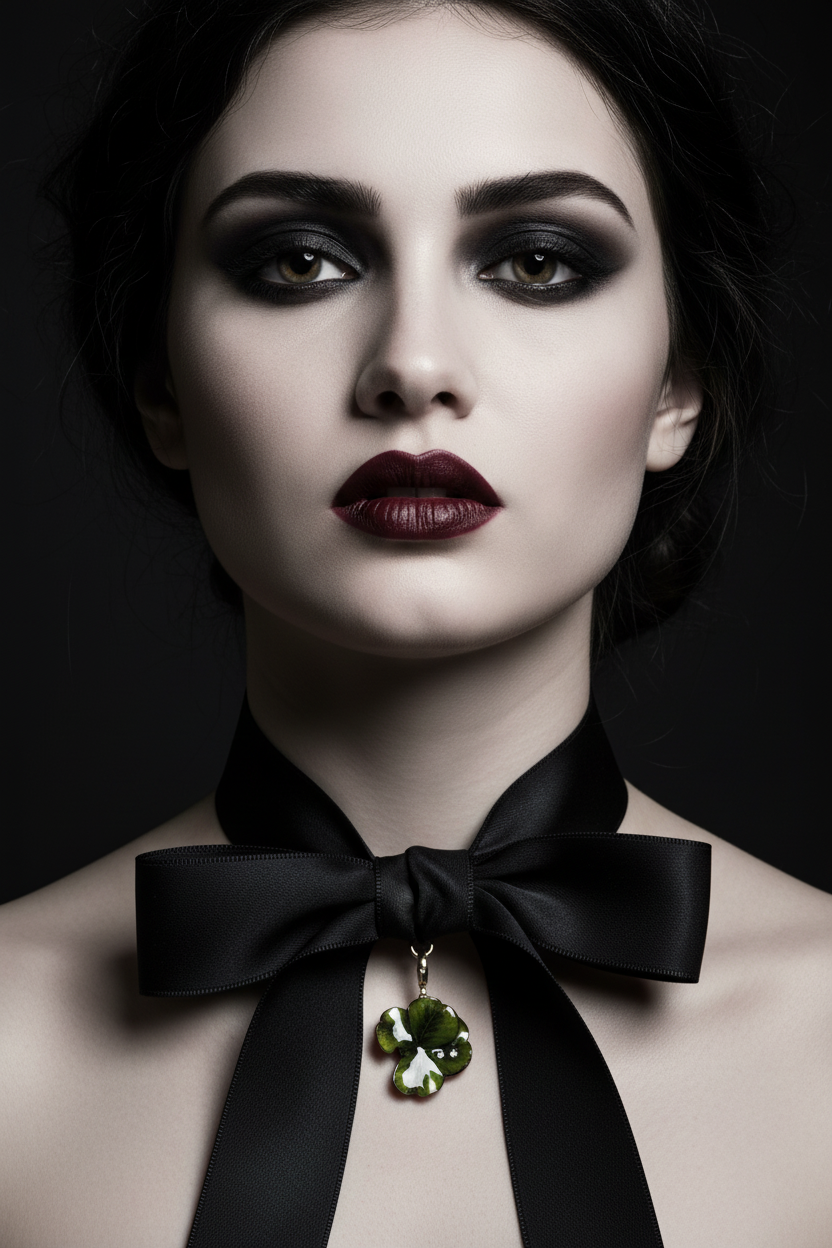 Collana fiocco nero con ciondolo verde